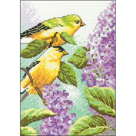 Mini Goldfinch and Lilacs Counted Cross Stitch Kit